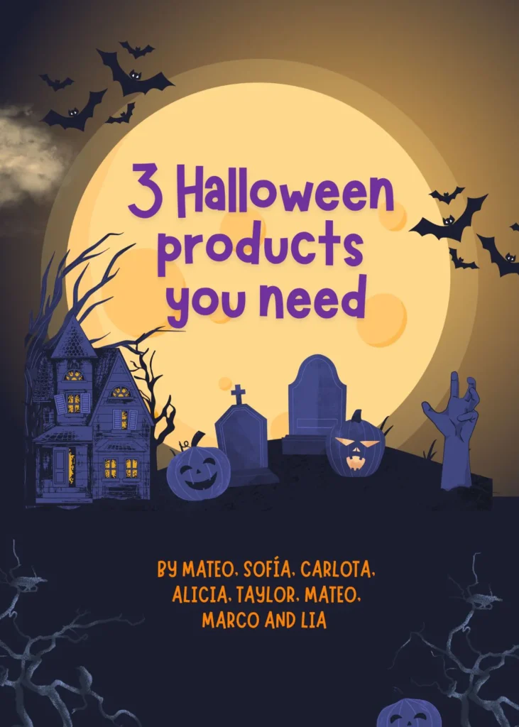 Cartel de Halloween en Ian’school Gijón creado por alumnos con diseños de calabazas y murciélagos.